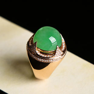 羊子珠宝 奢华的很高调 收藏奢佩级黄杨绿大灯泡翡翠戒指F