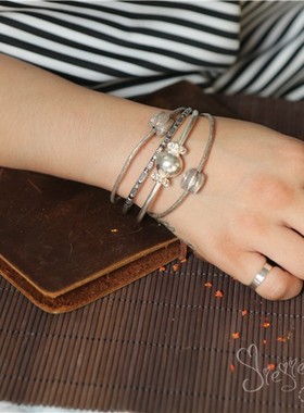 泰国清迈风串珠闭口纯银手镯