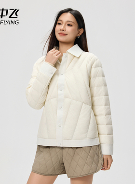 雪中飞SNOWFLYING翻领90绒轻薄羽绒服女新款时尚拼接舒适保暖衬衫