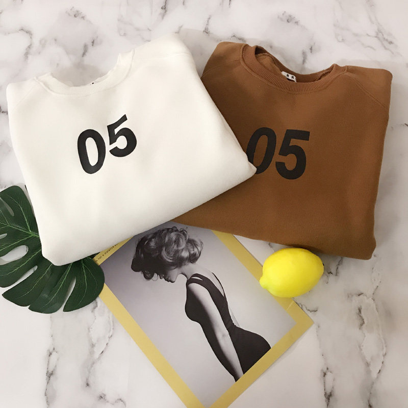 秋冬季韩版显瘦ins印花数字05加绒学生宽松女卫衣上衣