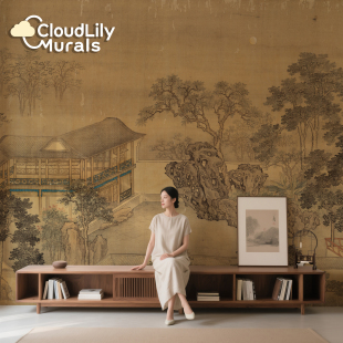 CloudLily宋代美学壁纸画新中式 3D电视背景墙布客厅茶室传统墙布