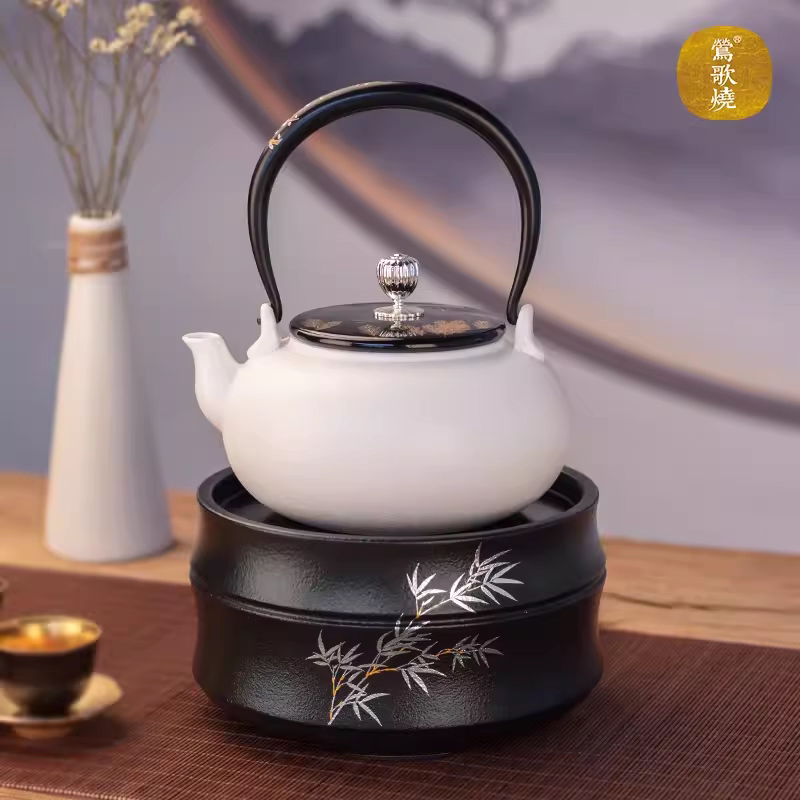 莺歌烧电陶炉煮茶家用茶炉台式小型 铁壶银壶专用泡茶炉 黑色竹节