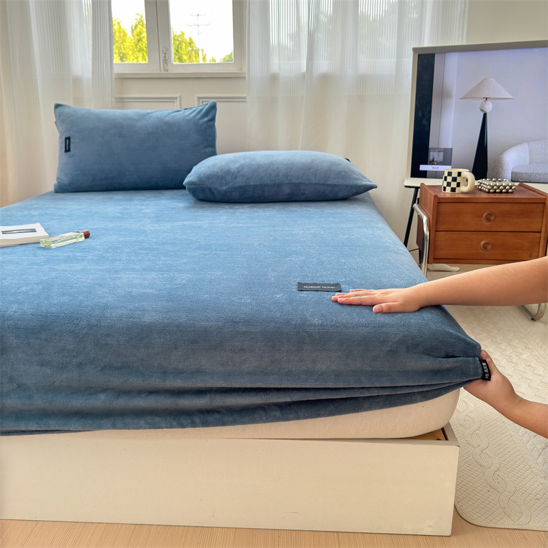 保暖加绒深海蓝色床笠单件牛奶绒床罩套藏青纯色0.91.21.51.8m2米
