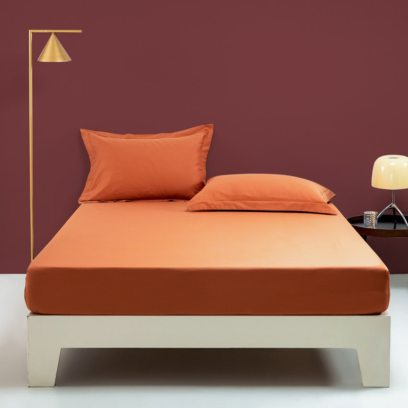 高端100支长绒棉A类全棉爱玛橙色床笠桔黄色纯棉床罩1.21.51.82米