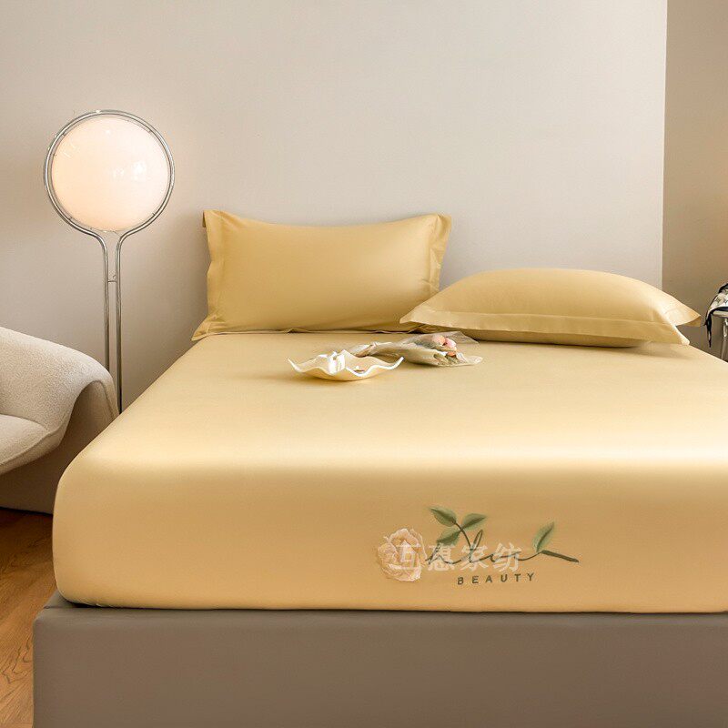 高端A类100支长绒棉全棉床笠单件香槟金黄色纯棉床罩套姜黄1.51.8