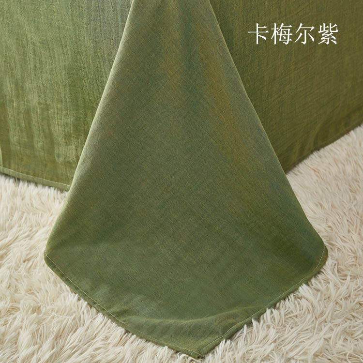 高端全棉双层纱床单单件纯棉加厚深绿色抹茶绿军绿纯色被单四季款