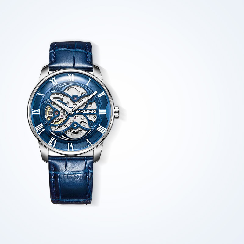 依波真皮镂空全自动机械手表
