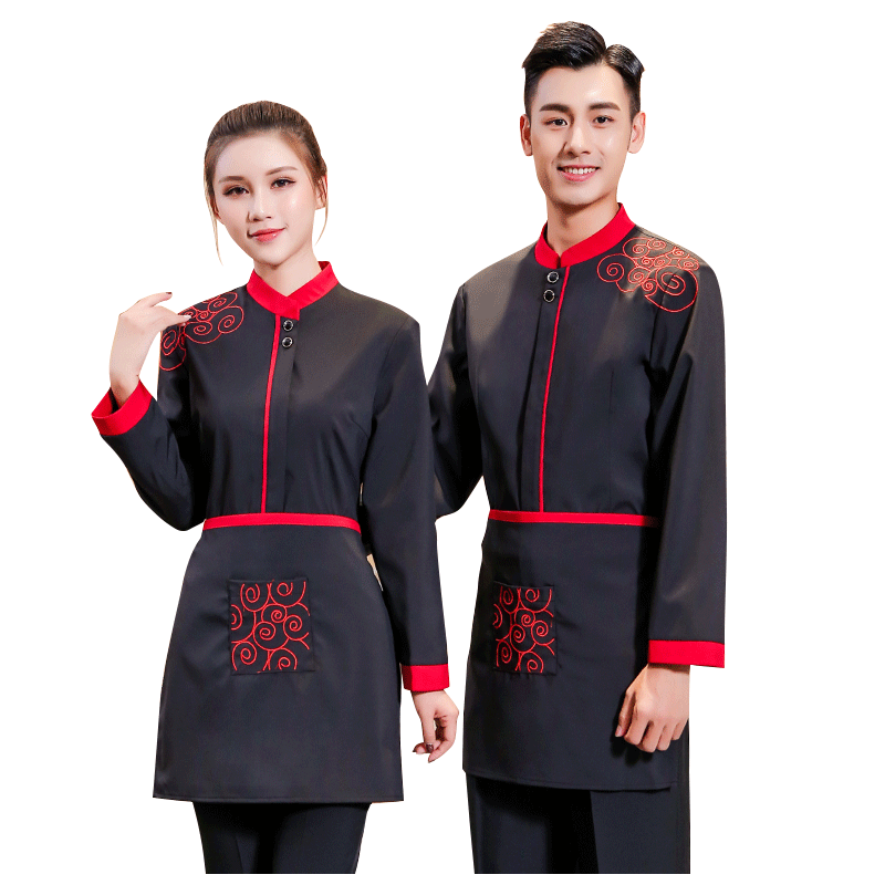 中国风服务员工作服长袖女秋冬装中式火锅店餐饮农家乐复古服装厚