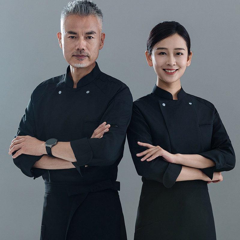 餐饮厨师工作服男长袖秋冬装酒店饭店食堂后厨工衣套装定制logo男