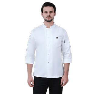 厨师工作服七分袖纯色单排酒店餐厅快餐店后帮厨工服秋冬装长袖