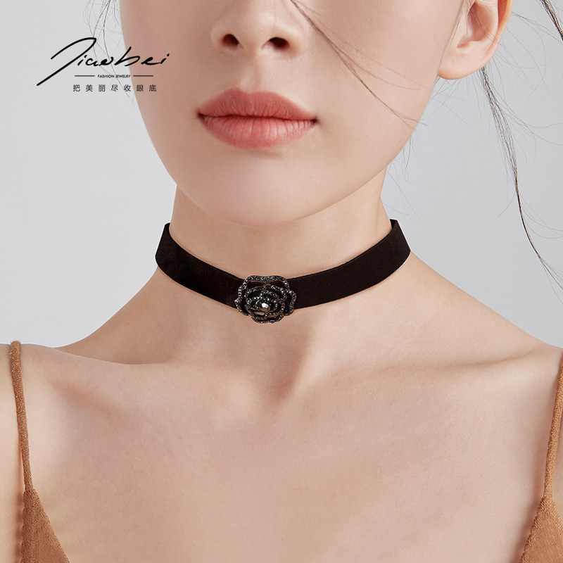 玫瑰项链项圈女潮网红锁骨链百搭脖子饰品颈圈气质颈链颈带装饰