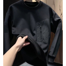 男士加绒加厚卫衣圆领休闲2025新款冬季拉链设计感帅气男装打底衫