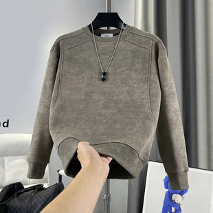 2025新款加绒加厚扎染卫衣男圆领休闲宽松长袖百搭上衣男士打底衫