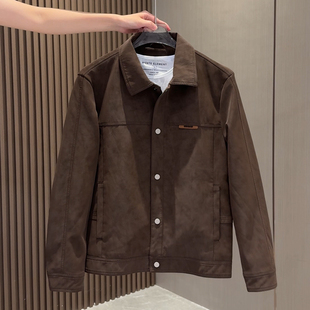 翻领美式 春秋季 休闲修身 潮牌痞帅高级感麂皮外套男士 夹克男潮 新款