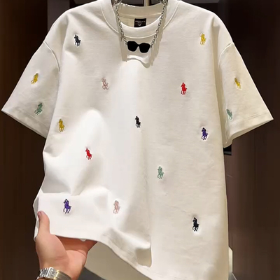 彩色战马重工刺绣短袖t恤男款