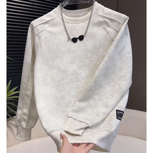 男款加绒卫衣秋冬季韩版帅气长袖上衣扎染钢印设计感圆领高街潮牌