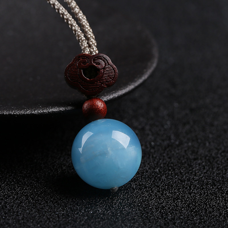 海蓝宝吊坠女冰种海蓝宝绿柱石原石蓝色水晶项链男单珠球饰品礼物