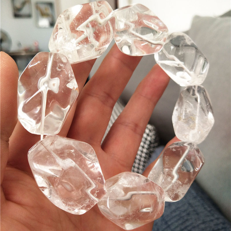 原石大颗粒天然白水晶手链手串