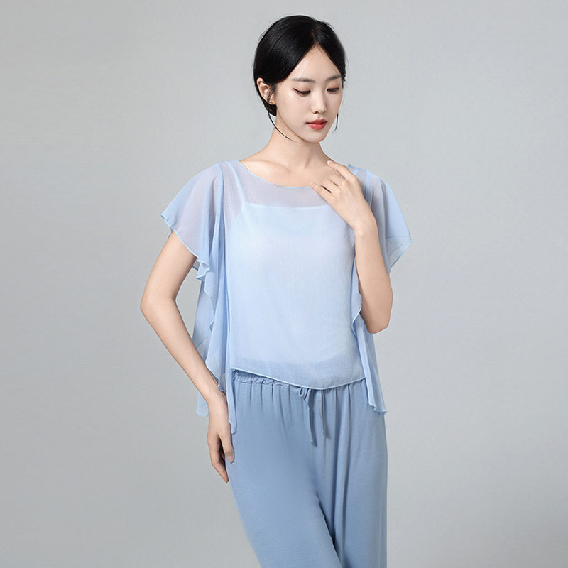 古典舞身韵飘逸仙气纱衣练功服中国舞成人形体舞蹈服装雪纺上衣女