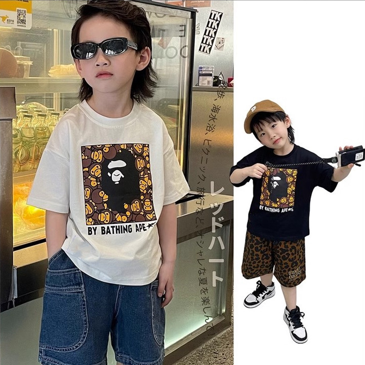 2024夏季日系潮牌童装男女童卡通猴子短袖T恤中小童满印半袖上衣,童装/婴儿装/亲子装,T恤,淘宝优惠券,粉丝福利购,淘宝优惠卷