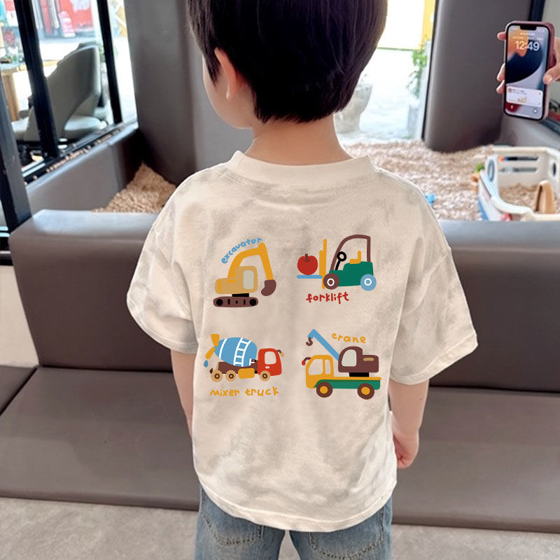 ins韩版中小童纯棉短袖T恤男童夏季新款圆领扎染工程车半袖上衣潮