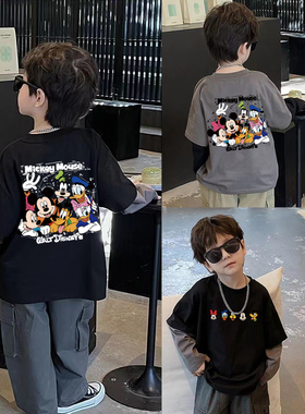 男童卡通洋气长袖T恤春秋新款儿童韩版米奇假两件上衣拼接打底衫