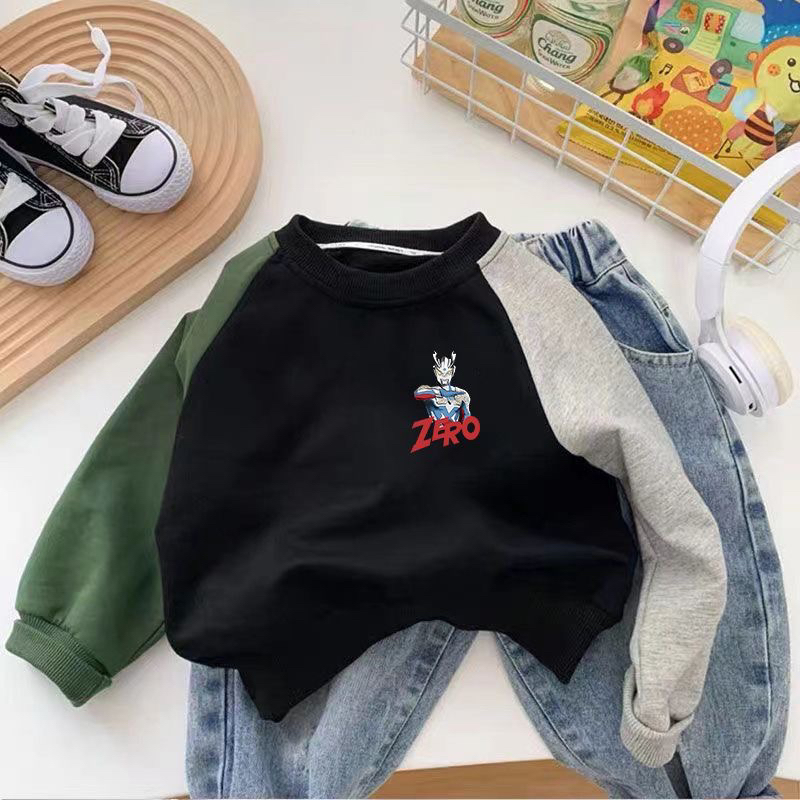 男童卫衣春秋韩版拼色奥特曼上衣