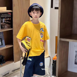 2024夏季新款男童潮牌日系短袖t恤宝宝福神圆领卡通印花半袖上衣