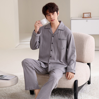 绮宇娜睡衣男2025年新款翻领格子