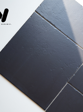 欧式复古莱姆石黑色子母砖不规则瓷砖卫生间阳台民宿酒店庭院地砖