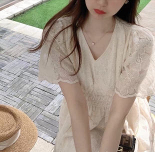 风信子的夏天 浪漫蕾丝连衣裙女夏气质显瘦淑女中长款裙子