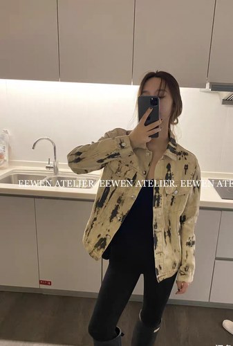 美式复古扎染牛仔外套女春秋新款网红炸街慵懒风宽松百搭夹克上衣