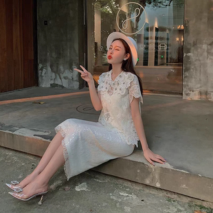 蕾丝连衣裙仙女超仙甜美+重工钉钻减龄上衣