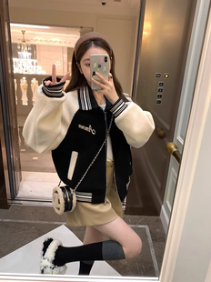 羊羔毛外套女秋冬新款韩版宽松棒球服显瘦百搭休闲上衣潮