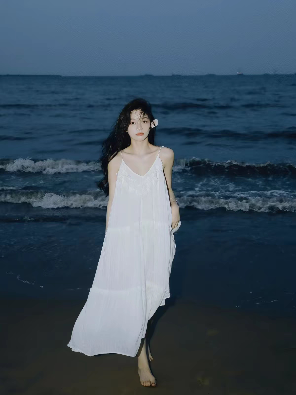 【纯白茉莉】私服小白裙度假风花边吊带裙/仙女短袖连衣裙图片