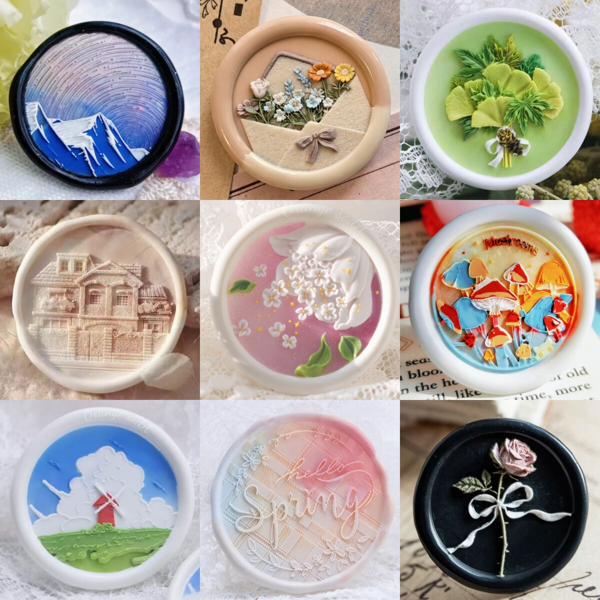 火漆印章章头可爱蘑菇刺绣玫瑰图片