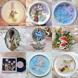 【火漆章头】古风琼花玉扇口袋玫瑰多层浮雕雏菊学生印章铜头邮票