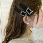 气质水钻发夹女侧边刘海碎发鸭嘴夹发饰发卡时尚 大号黑色夹子头饰