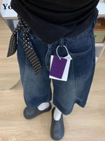 This is a new style of American retro straight-leg denim caprix pants for women in summer. It's a large size pear-shaped figure that looks slimmer and loose-fitting wide-leg pants thumbnail 6