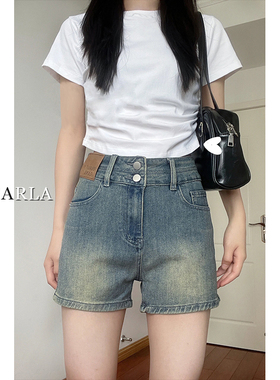 复古直筒牛仔短裤女夏薄款大码胖mm高腰弹力显瘦梨形身材a字热裤
