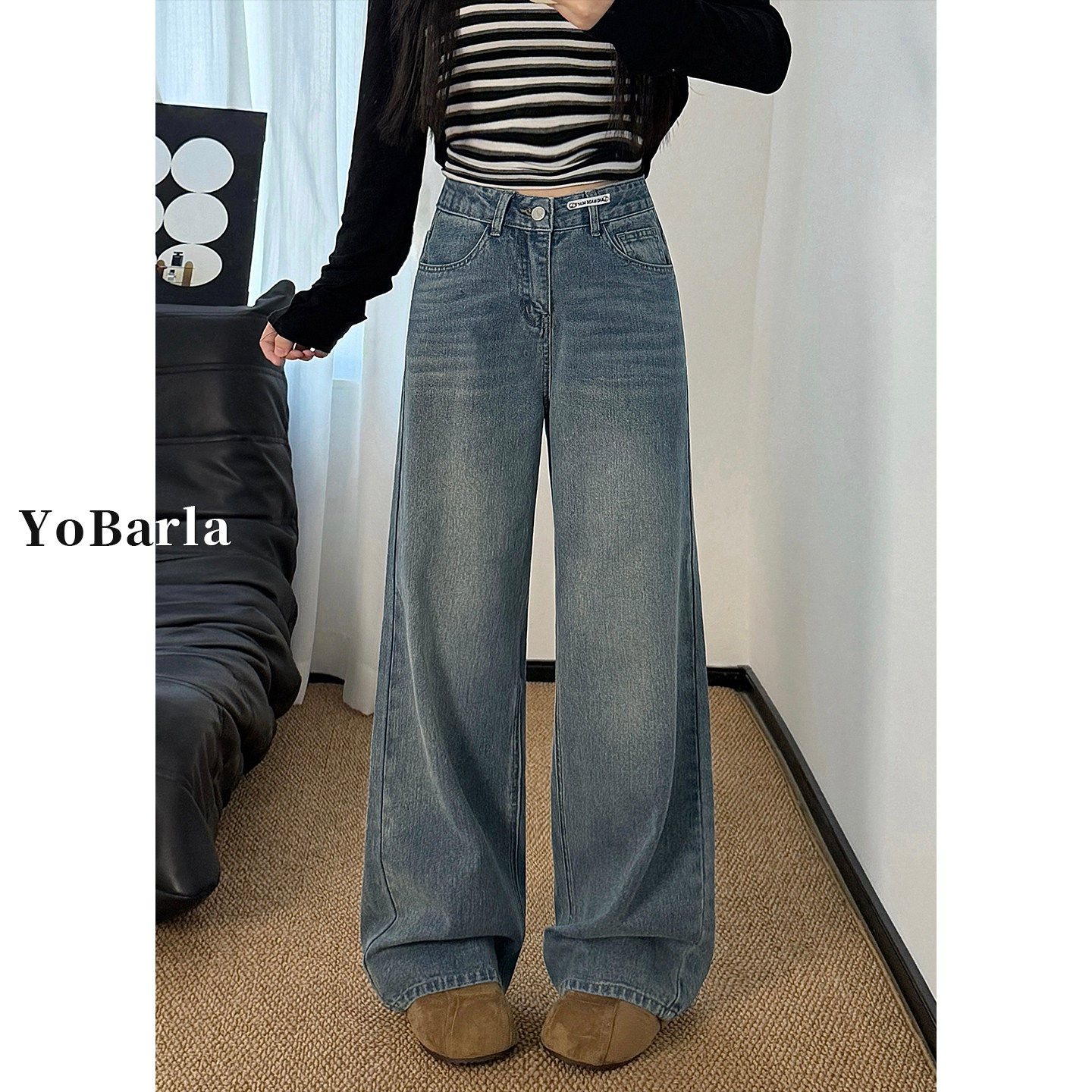 蓝色直筒牛仔裤女冬季加绒大码胖mm梨形身材显瘦宽松垂感阔腿裤子,女装/女士精品,牛仔裤,淘宝优惠券,粉丝福利购,淘宝优惠卷