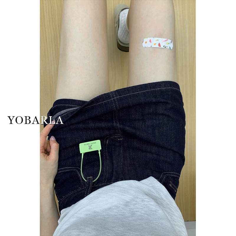 深蓝色高腰牛仔短裙女夏季大码梨形身材胖mm遮肚子显瘦a字半身裙