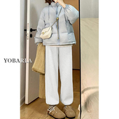 阔腿直筒束脚卫裤 灰色运动休闲裤 宽松大码 胖mm显瘦窄版 女春季 新款