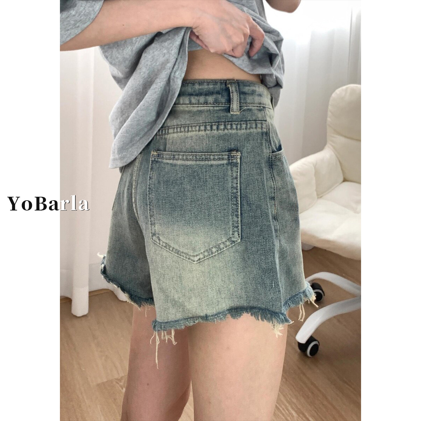 复古毛边牛仔短裤女夏新款大码胖mm高腰显瘦梨型身材阔腿a字热裤