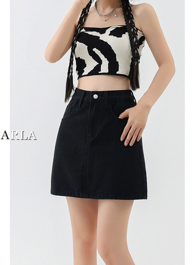 黑色牛仔短裙女夏季新款大码胖mm高腰显瘦小个子梨形身材a字半裙