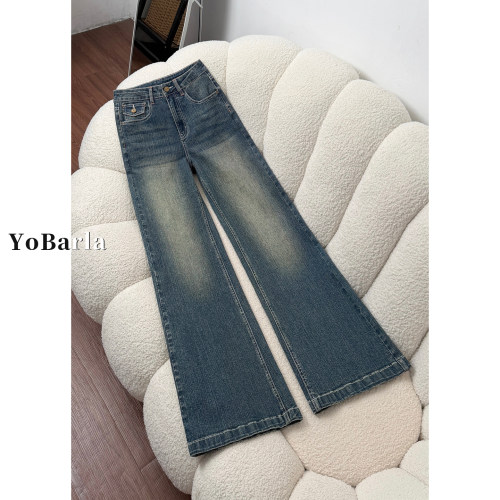 复古微喇牛仔裤女弹力显瘦大码