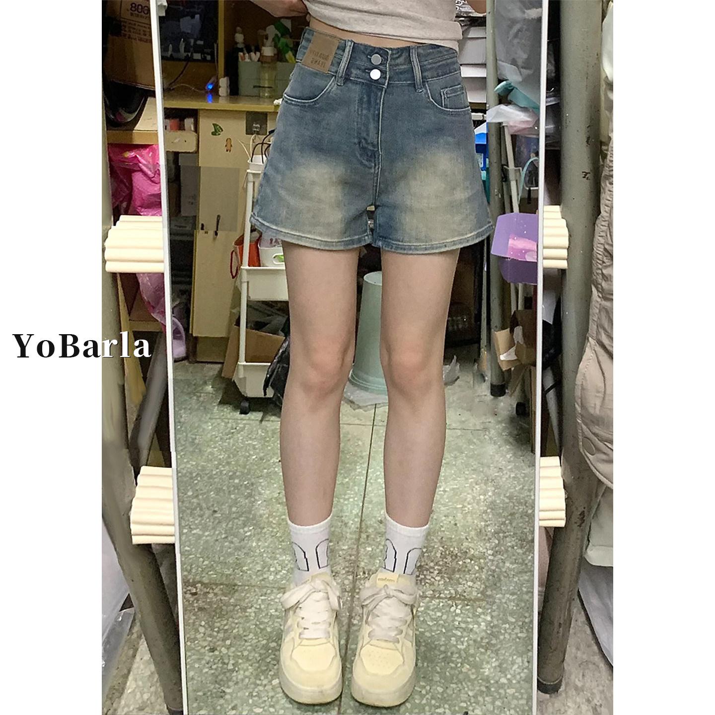 复古牛仔短裤女夏新款梨形身材大码胖mm遮肉显瘦高腰弹力a字热裤