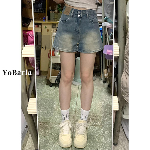夏款高腰显瘦遮肉大码牛仔短裤