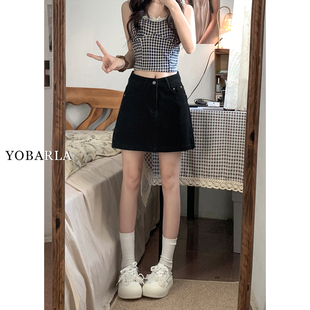 胖mm高腰遮肚显瘦梨形身材a字半身裙子 大码 黑色牛仔短裙裤 女夏季