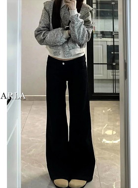 黑色微喇牛仔裤女冬季加绒大码胖mm弹力显瘦梨型身材阔腿马蹄裤子